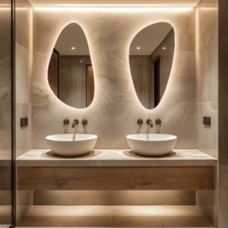 Set aus zwei Spiegeln in unregelmäßiger Form mit Beleuchtung - SELENIT LED