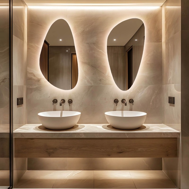 Set aus zwei Spiegeln in unregelmäßiger Form mit Beleuchtung - SELENIT LED
