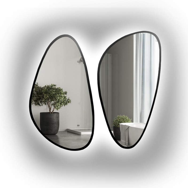 Set aus zwei unregelmäßigen Spiegeln im Rahmen mit Beleuchtung - SELENIT LED IM RAHMEN