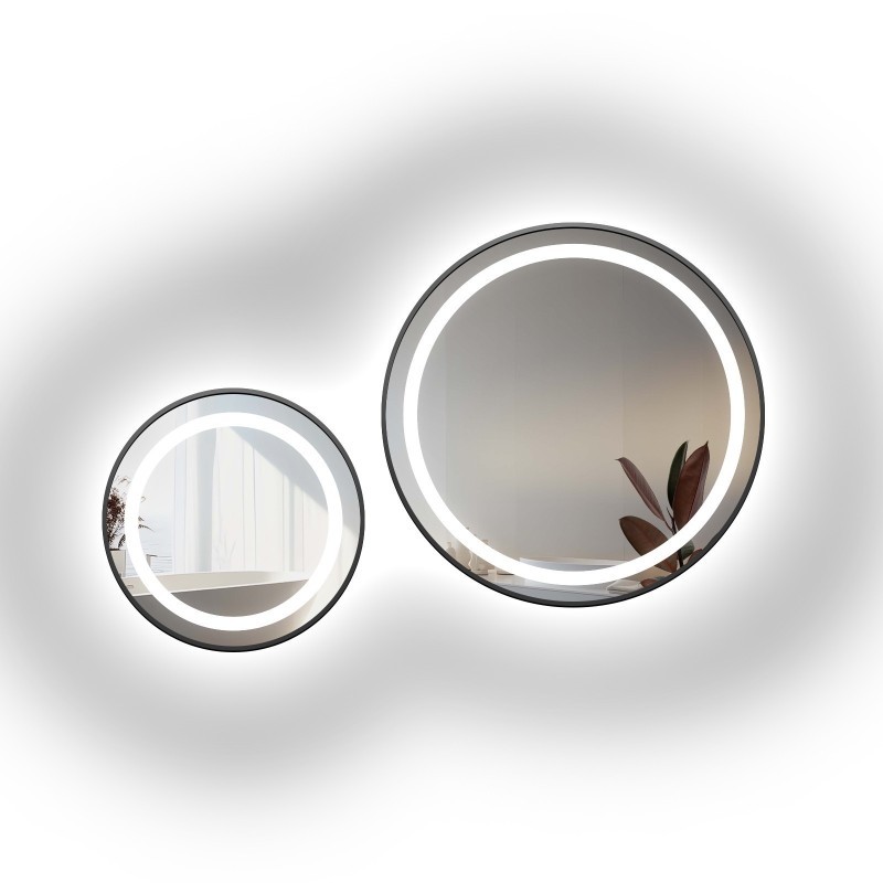 Set von Rundspiegeln mit Hintergrundbeleuchtung, sandgestrahlt, Rahmen schwarz MDF SLIM STELLA LED II - Rahmenfarbe nach Wahl