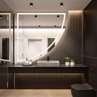 Badezimmerspiegel mit Hintergrundbeleuchtung, Viertelkreis LED II