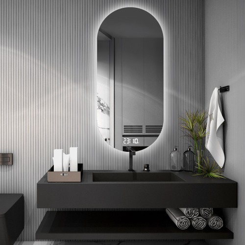 Ovales Badezimmerspiegel mit Digitaluhr und... 2