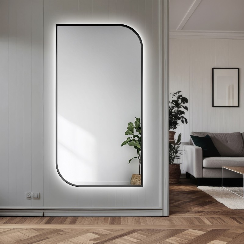 Spiegel mit Hintergrundbeleuchtung, Rahmen in Schwarz MDF SLIM - TRÄNE LED - Rahmenfarbe nach Wahl