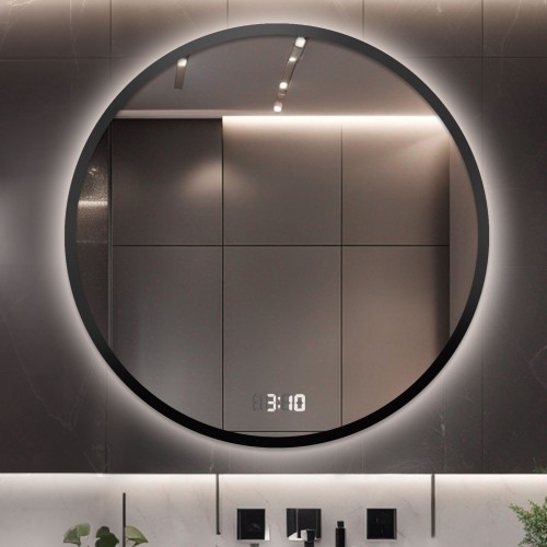 Badezimmerspiegel rund im Rahmen mit Digitaluhr und... 2