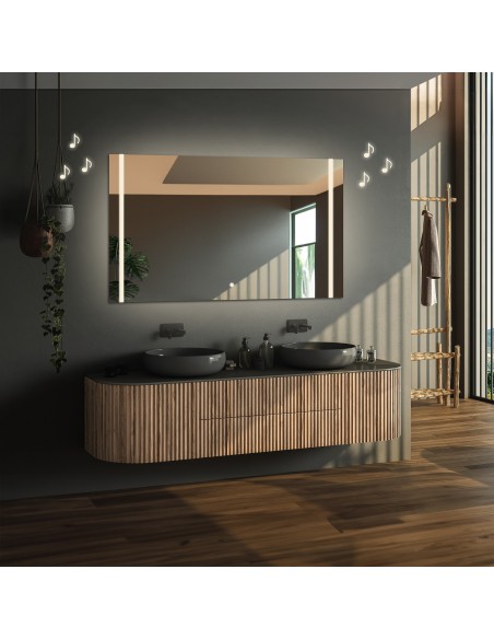 Rechteckiger Badezimmerspiegel mit Bluetooth-Lautsprecher und Schalter - FLAWIA LED PREMIUM