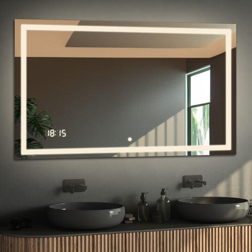 Rechteckiger Badezimmerspiegel mit Digitaluhr und...