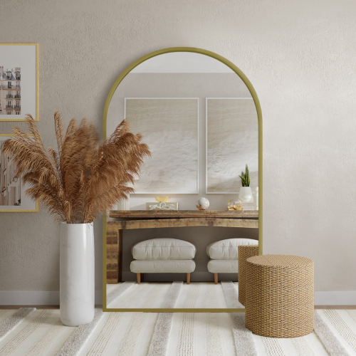 Halbovaler Spiegel in goldfarbenem Rahmen MDF SLIM - DOMI...