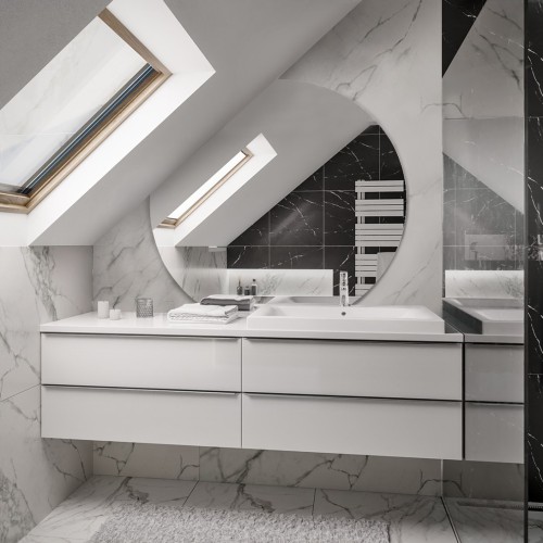 Runder Spiegel für das Dachgeschoss mit abgeschrägten...