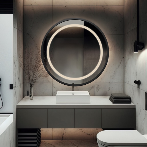 Rundspiegel mit Hintergrundbeleuchtung, MDF-Rahmen...