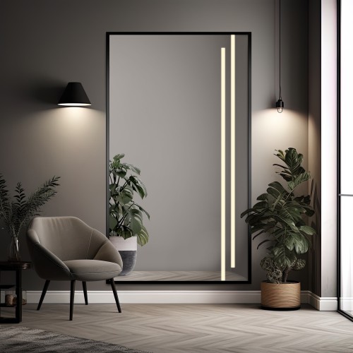 Spiegel mit Hintergrundbeleuchtung, Rahmen schwarz - 1503...