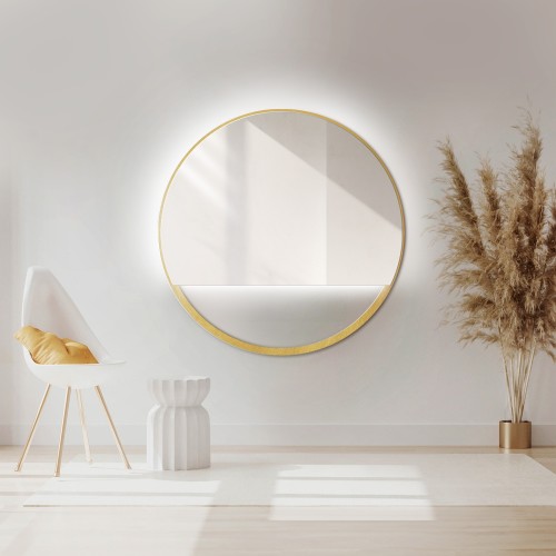 Runder Spiegel in goldenem MDF-Rahmen SLIM mit Freiraum -...