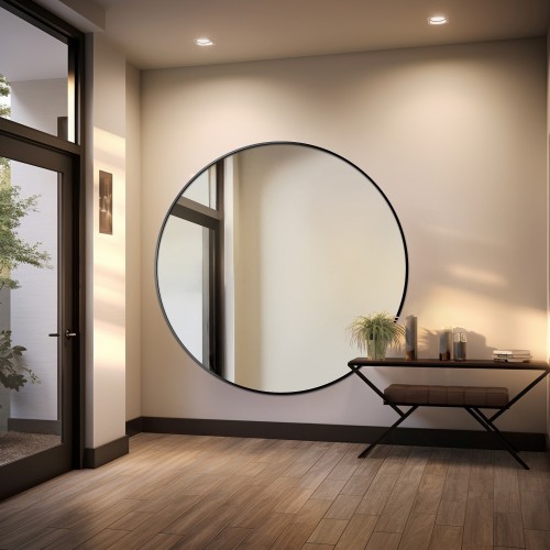 Runder Spiegel in schwarzem MDF SLIM Rahmen - OTYLIA -... 2