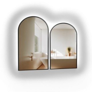 Satz von zwei halbovalen Spiegeln in schwarzem MDF SLIM Rahmen mit Beleuchtung - SET DOMI II IM LED-RAHMEN