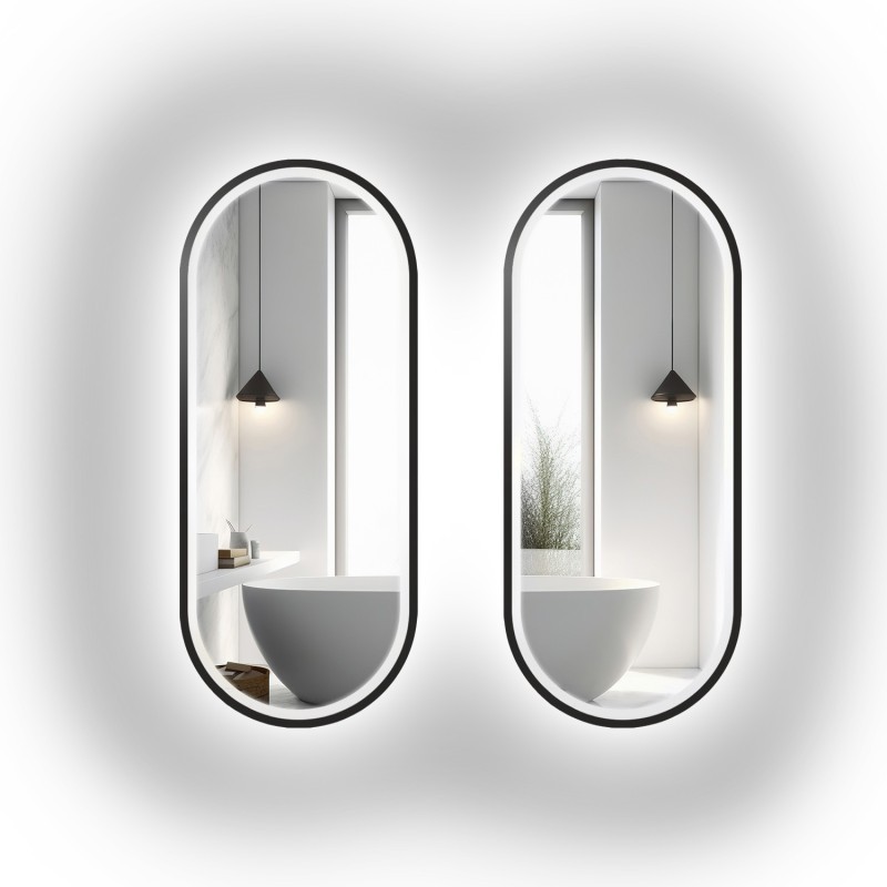 Satz ovale Spiegel in Mdf-Rahmen mit Beleuchtung - SET VON OSKAR LED II