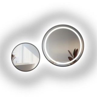 Set von Rundspiegeln mit Hintergrundbeleuchtung, sandgestrahlt, Rahmen schwarz MDF SLIM STELLA LED - Rahmenfarbe nach Wahl