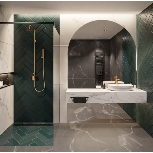 Bogenspiegel für Badezimmer, zweiteilig - FRANK