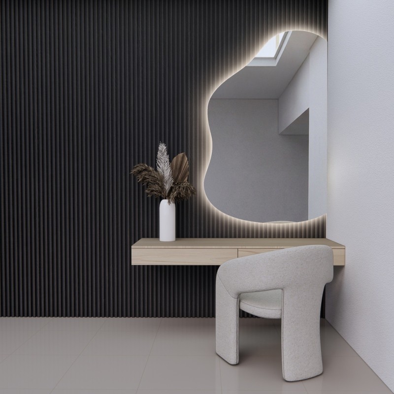 Organischer Spiegel mit abgeschrägten Kanten und LED-Beleuchtung – STONE LED ABGESCHRÄGTE KANTEN