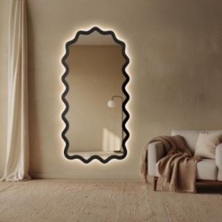 Halbovales Spiegel mit gewelltem MDF-Rahmen und Beleuchtung – AQUARELLE SONA LED