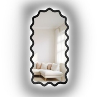 Halbovales Spiegel mit gewelltem MDF-Rahmen und Beleuchtung – AQUARELLE SONA LED