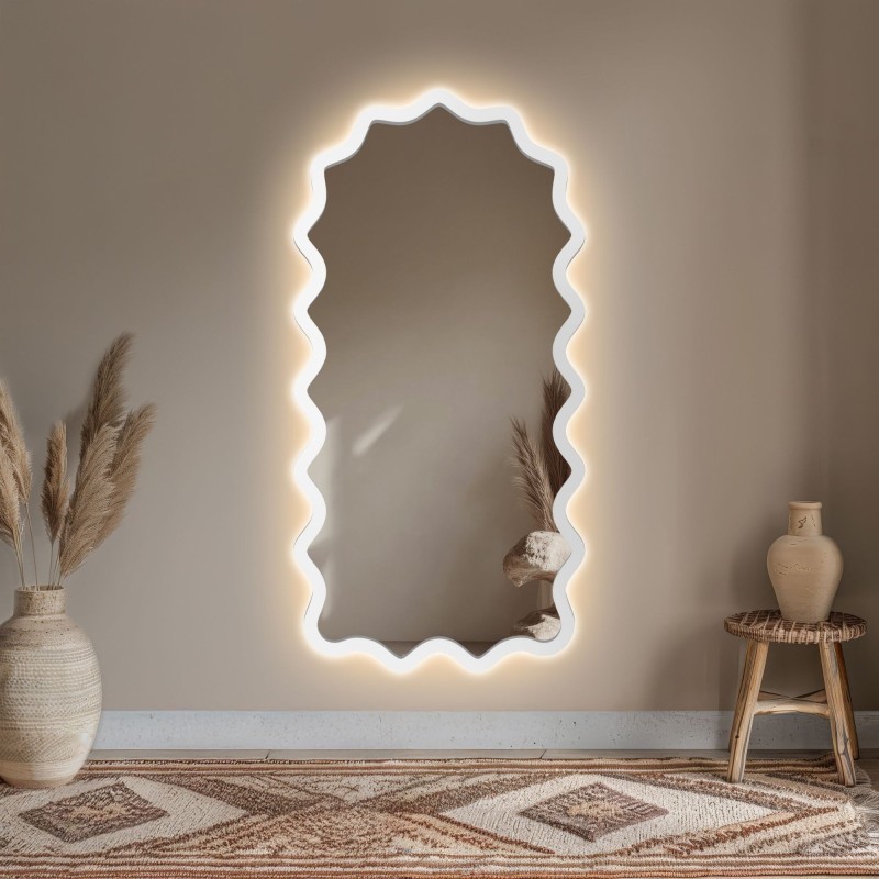 Halbovales Spiegel mit gewelltem MDF-Rahmen und Beleuchtung – AQUARELLE SONA LED