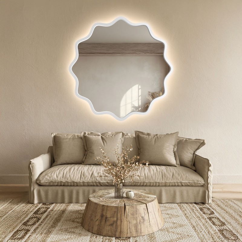 Rundspiegel mit gewelltem MDF-Rahmen und Beleuchtung – AQUARELLE NAYA LED