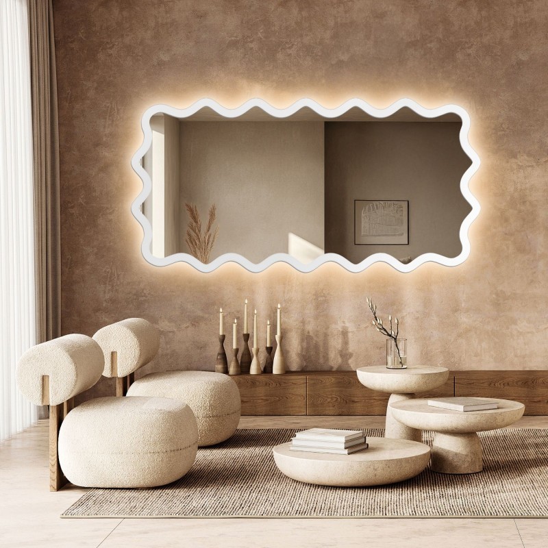 Rechteckiger Spiegel mit gewelltem MDF-Rahmen und Beleuchtung – AQUARELLE MARELLA LED