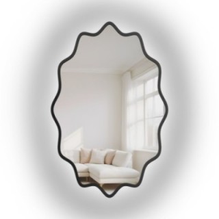 Elliptischer Spiegel mit gewelltem MDF-Rahmen und Beleuchtung – AQUARELLE ELVA LED