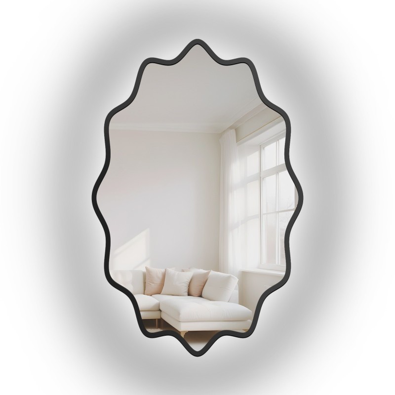 Elliptischer Spiegel mit gewelltem MDF-Rahmen und Beleuchtung – AQUARELLE ELVA LED
