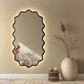 Ovales Spiegel mit gewelltem MDF-Rahmen und Beleuchtung – AQUARELLE ELORA LED