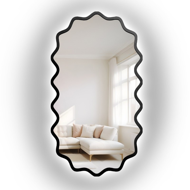 Ovales Spiegel mit gewelltem MDF-Rahmen und Beleuchtung – AQUARELLE ELORA LED