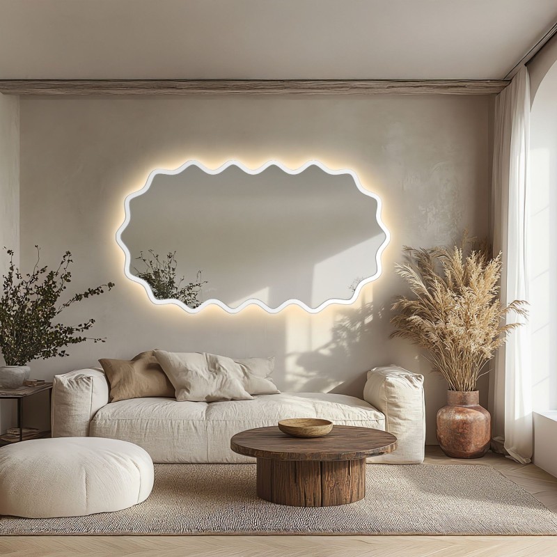 Ovales Spiegel mit gewelltem MDF-Rahmen und Beleuchtung – AQUARELLE ELORA LED