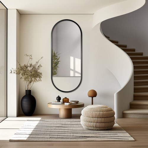 Ovaler Spiegel Rahmen schwarz matt MDF - ODYS -...