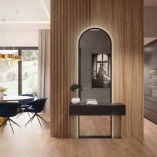 Halbovales Schminktischspiegel in schwarzem MDF-Rahmen in zwei Teilen -BERDO LED- Rahmenfarbe wählbar