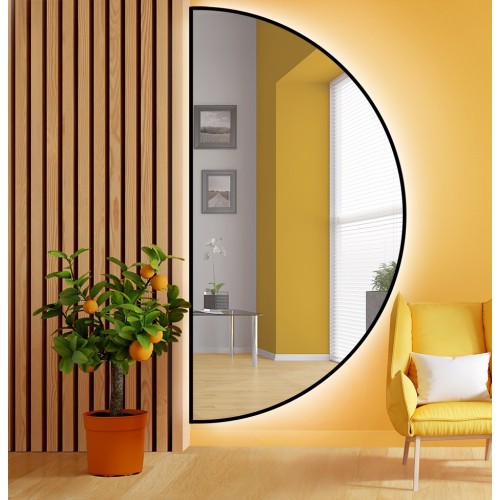 Spiegel mit Hintergrundbeleuchtung, Halbkreis, Rahmen...