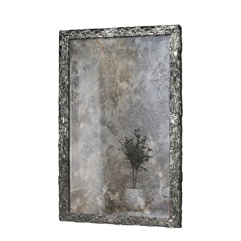 Eleganter Wandspiegel in silbernem Rahmen mit gealterter Spiegelfläche – CLAUDE SILVER