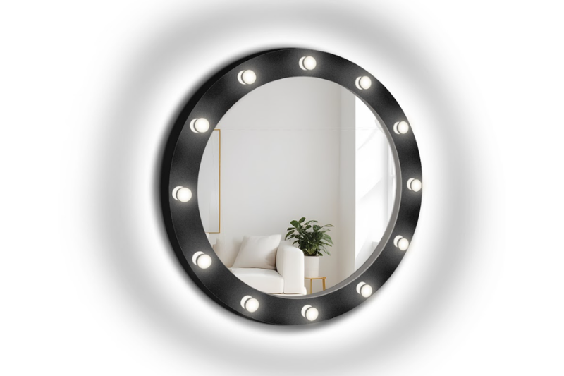 Beleuchtung mit Glühbirnen + zusätzlichem LED-Band rundum (60 LEDs/m) – neutralweiße Lichtfarbe