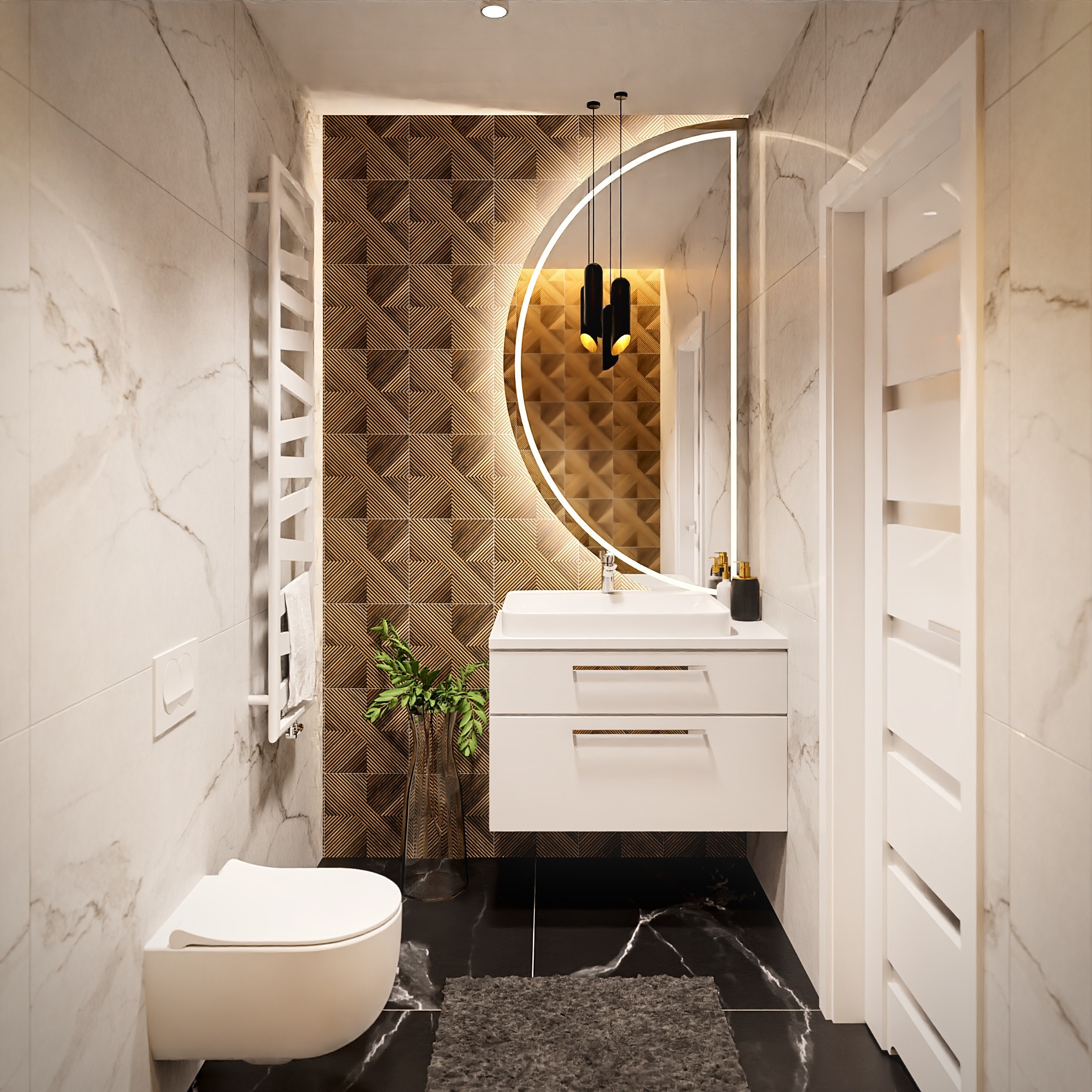 Ein einzigartiger halbrunder Spiegel mit sanfter LED-Hintergrundbeleuchtung. Ideal f&uuml;r moderne Badezimmer, in denen Funktionalit&auml;t auf stilvolles Design trifft. Die indirekte Beleuchtung sorgt f&uuml;r ein angenehmes, stimmungsvolles Licht.